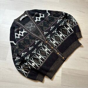 Vintage 90s Bugle Boy Geometric Pattern Knit Sweater Cardigan Mens Size XL